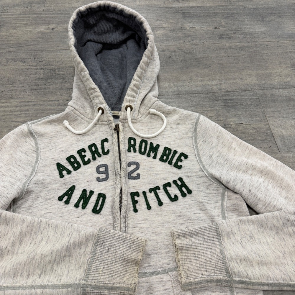 Abercrombie & Fitch Hoodie Mens Medium Gray Muscle‎ Full Zip Applique 92 Logo